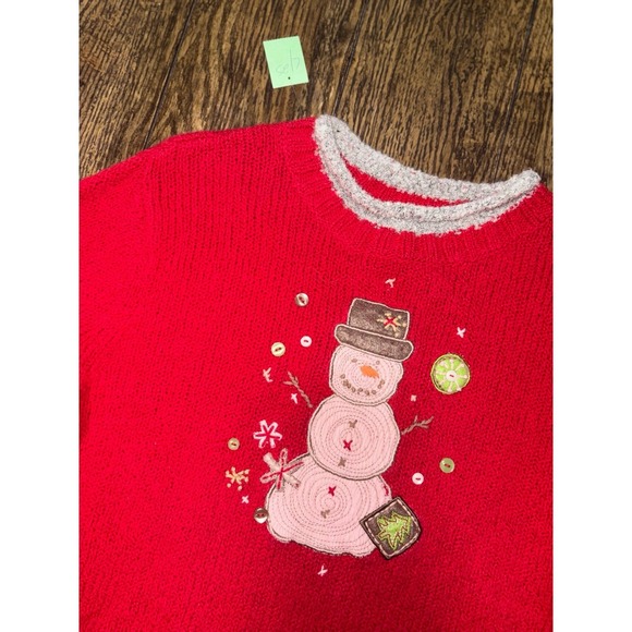 Vintage hand embroidered Christopher & banks snowman sweater XL - Picture 3 of 5